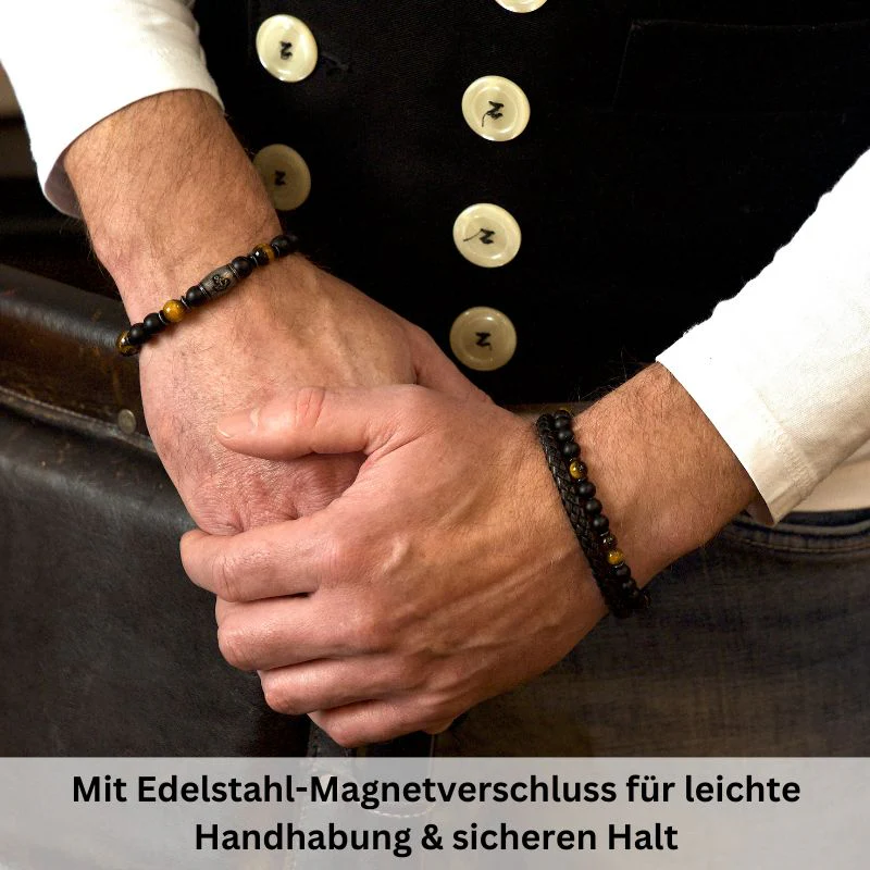 Armband Black Beach (Multistrang) Leder, Edelstahl, Onyx & Tiger-Eye (Kapitän rockt) - Image 3