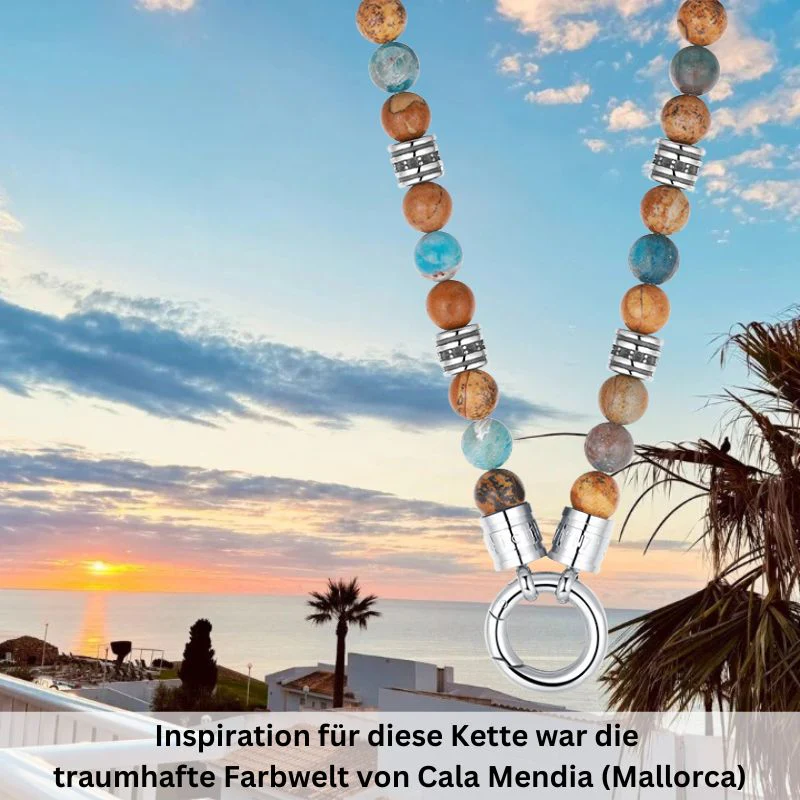 Kette Cala Mendia mit Picture Jasper, Apaptit und Edelstahl-Beads (mit Rund-Karabiner) - Image 4